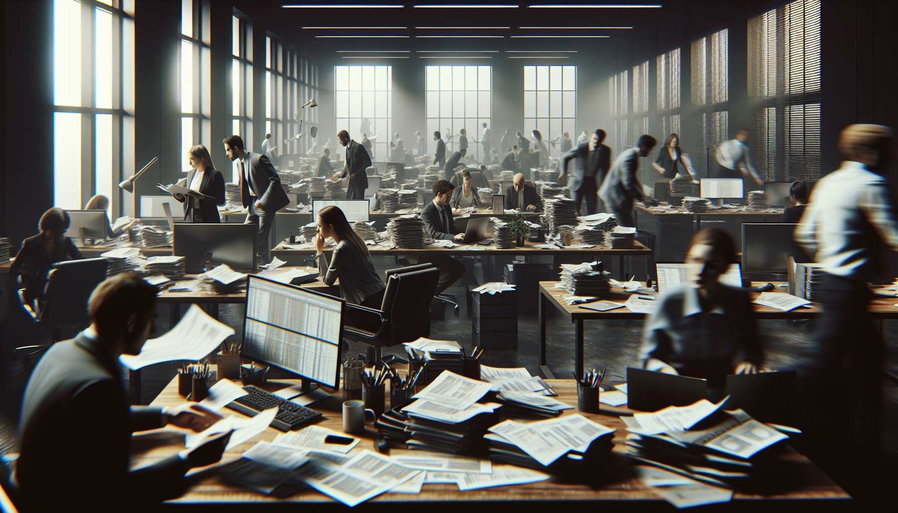 Ambiente de trabalho bagunçado representando desorganização
